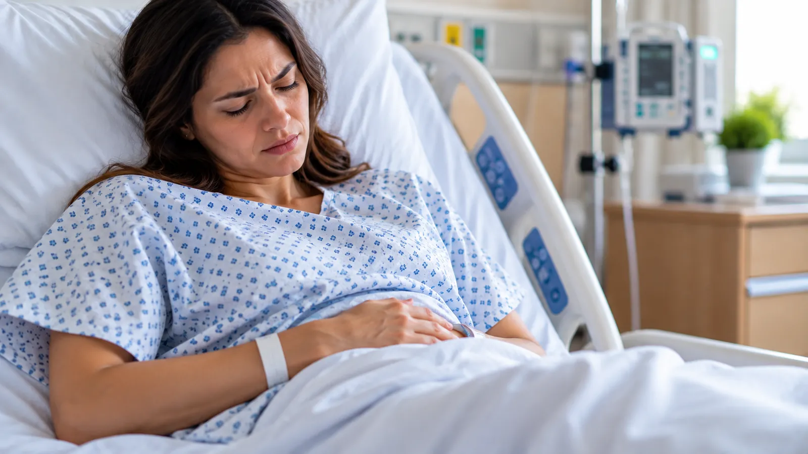 Patient in a hospital bed after surgery