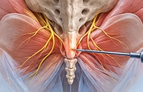 Illustration of a needle at the coccyx