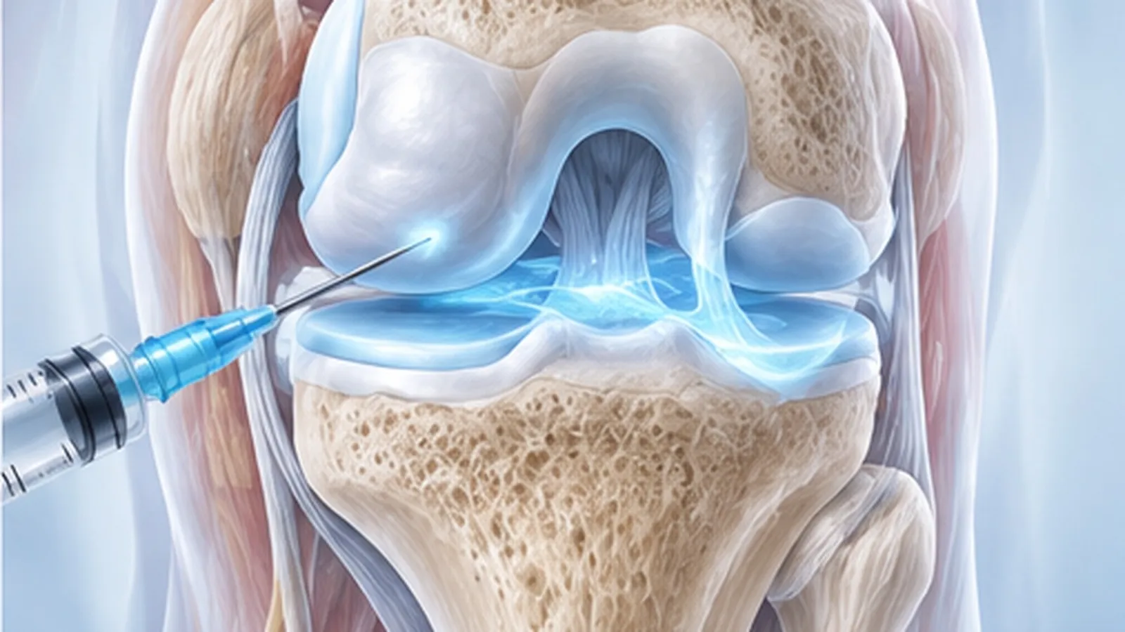 Illustration of a needle injecting into the knee joint