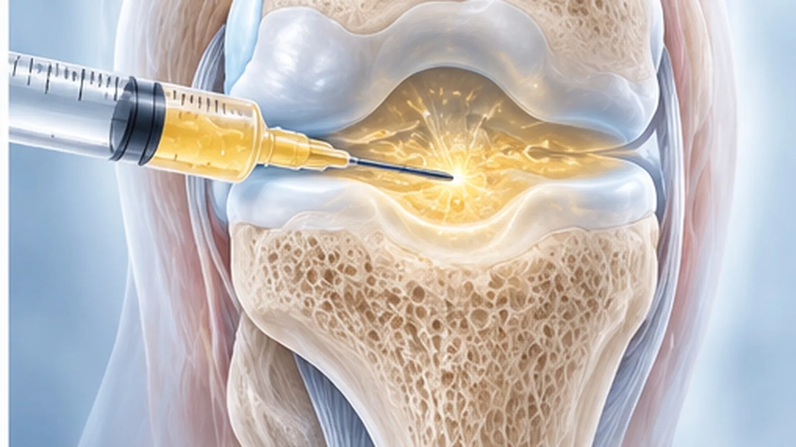 Illustration of a regenerative injection into the knee joint