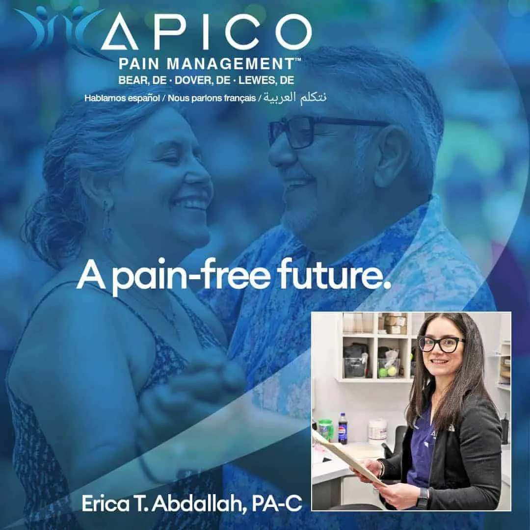 Image of an Apico employee with text reading "A pain free future."