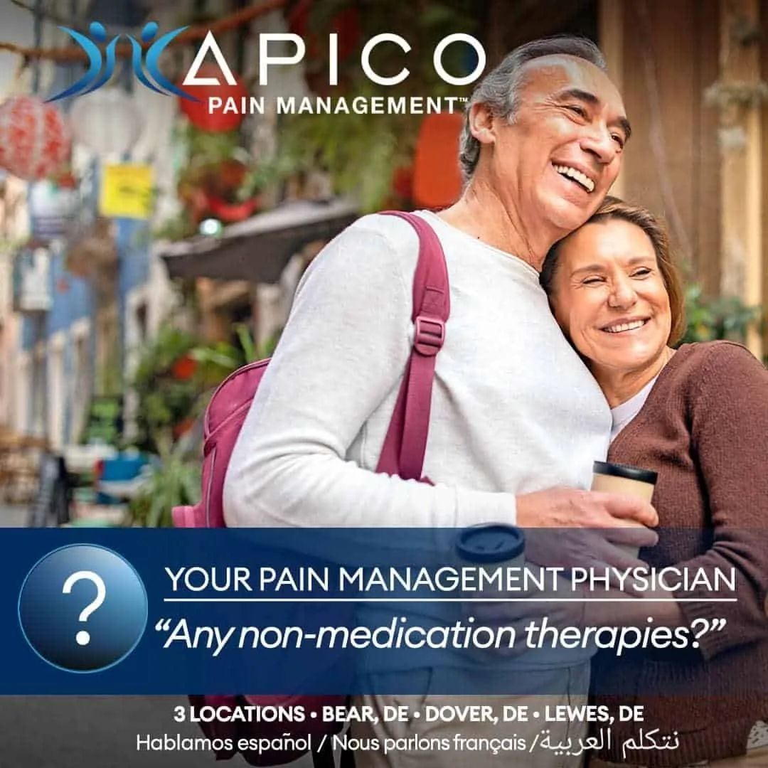 Image of a couple arm in arm travelling, no longer in pain with the help of APICO Pain Management.