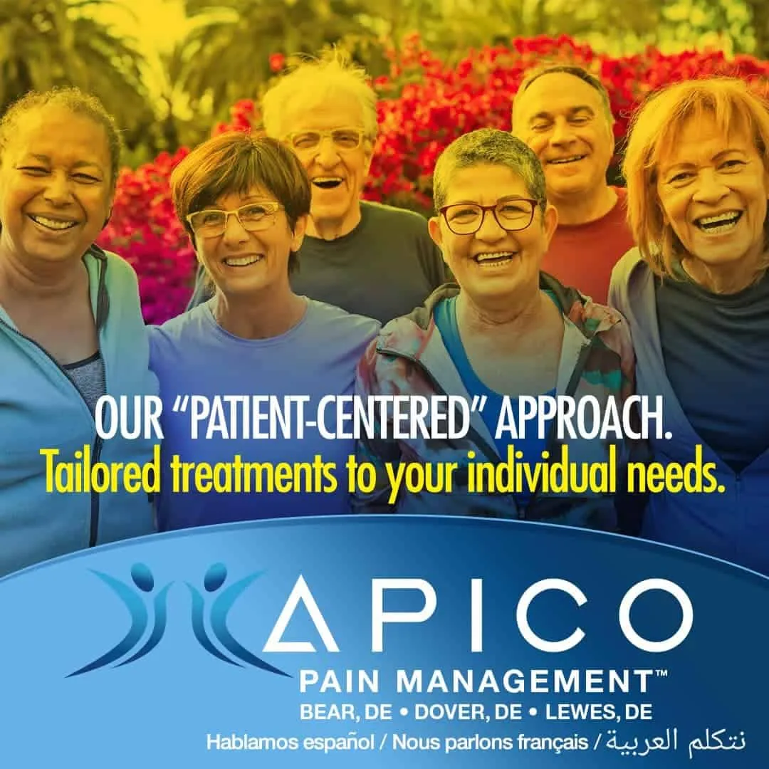 Image of a diverse group of patients smiling, because they no longer suffer from chronic pain.