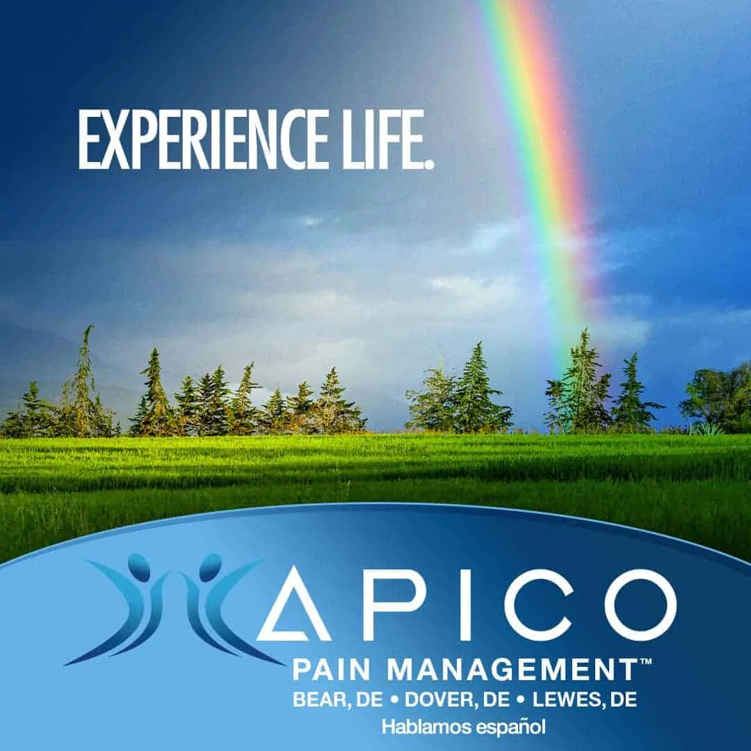 Image of a rainbow, and text stating Experience Life.