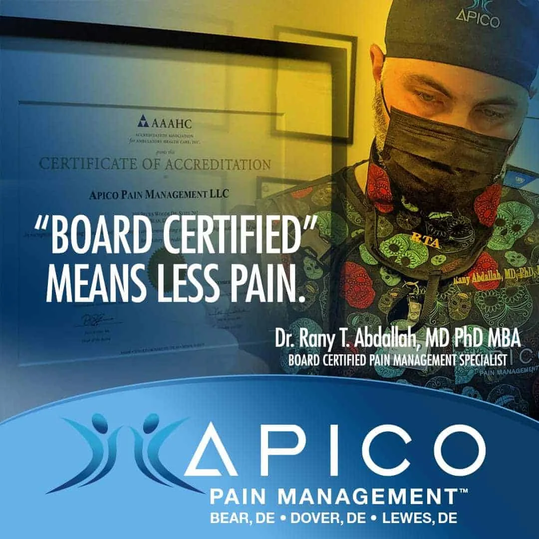 Photo of Dr. Abdallah working at our Bear, Delaware pain management office.