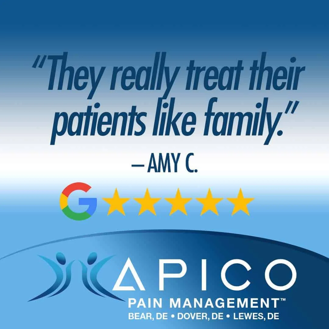 A five star review submitted by an APICO Pain Management patient.