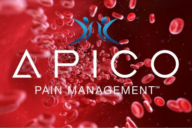 Photo of red blood cells with APICO logo. Apico Delaware pain management doctors