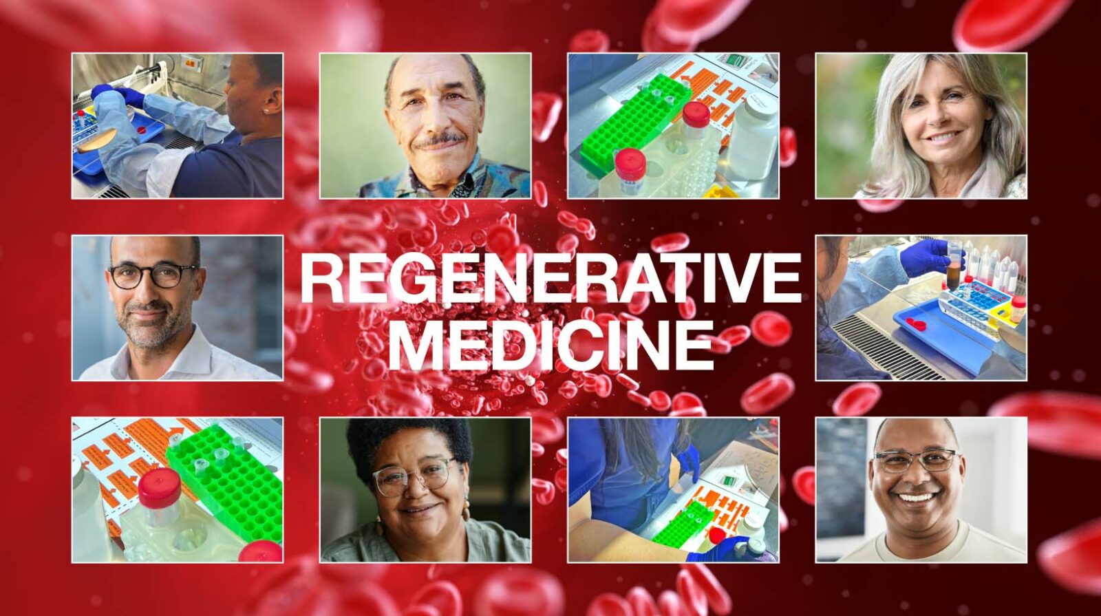 Regenerative medicine photo with people and background of blood cells. Apico Delaware pain management doctors