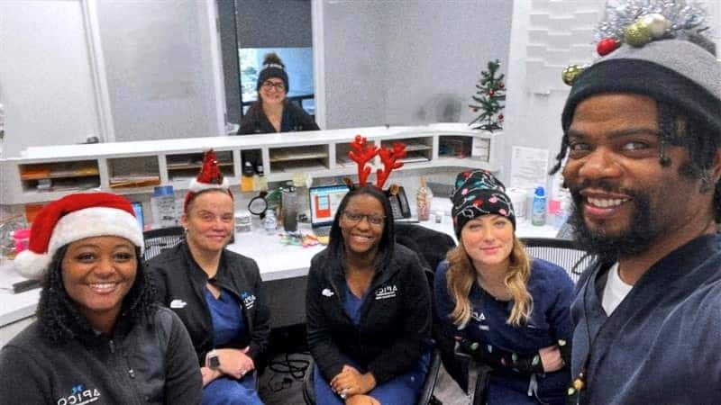 Image of APICO Pain Management staff in hoiday attire at the Bear, Delaware office